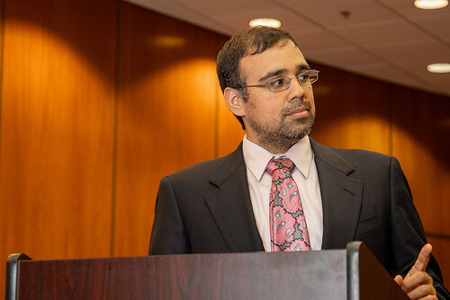 Photo of lawyer in courtroom